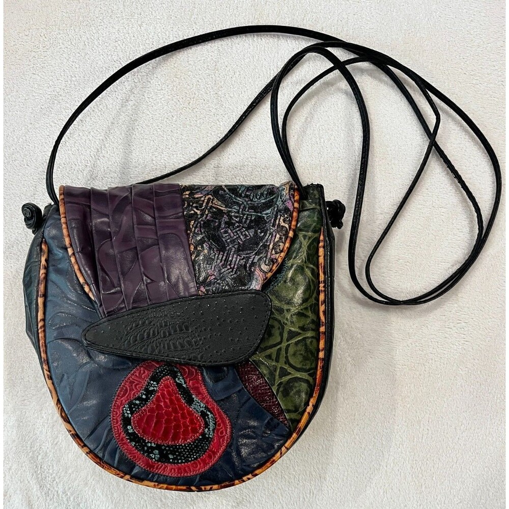 Vintage 80-90s Pinky Bag Leather Croc Snakeskin Purse Patchwork Boho Festival